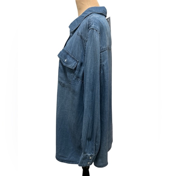 Isabel Maternity Blue Chambray Pearl Snap Long Sleeve Western Shirt Pockets XL. - Picture 6 of 10